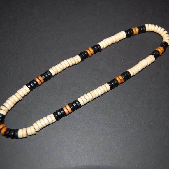 Wood Necklace,Mens Necklace,Wooden Men Necklace,Surfer Necklace,Wood Beaded - Picture 2 of 3